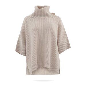 REPEAT Fine Wool Oversize Turtleneck Poncho Sweater Taupe Off White Sz OS
